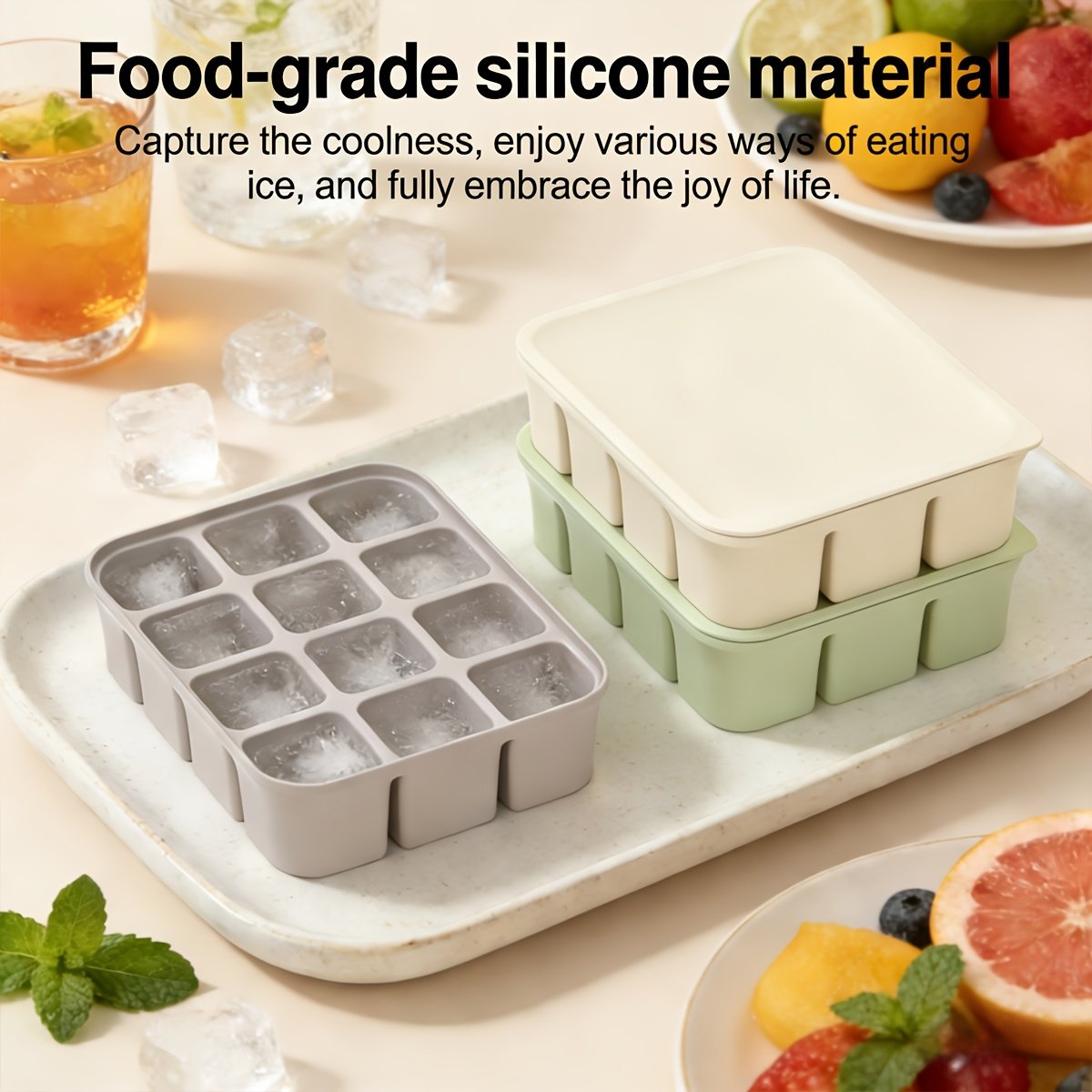 Bac à Glaçons Silicone 12 Cubes « CubiSeal » – Couvercle Hermétique & Démoulage Facile — Bleu (2/8)