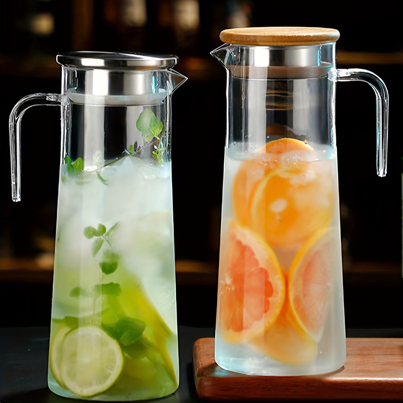 Chilling Beverage Jug "IceFall" – Large Capacity, Wooden Lid