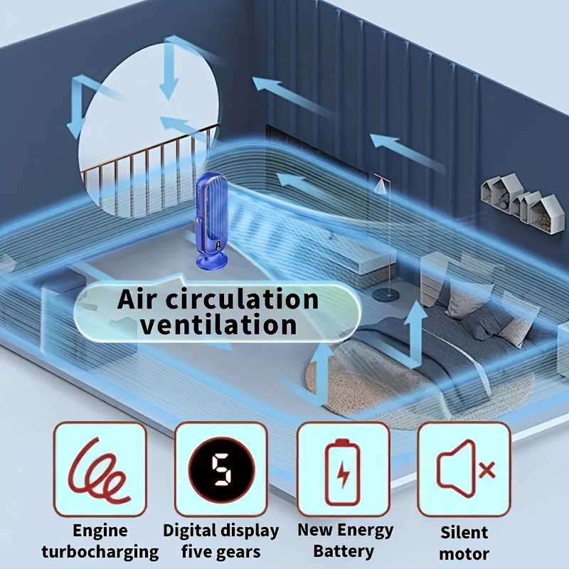Rafraîchisseur Portable « Cyclone 720° » – Double Moteur, 5 Vitesses — Bleu (9/9)