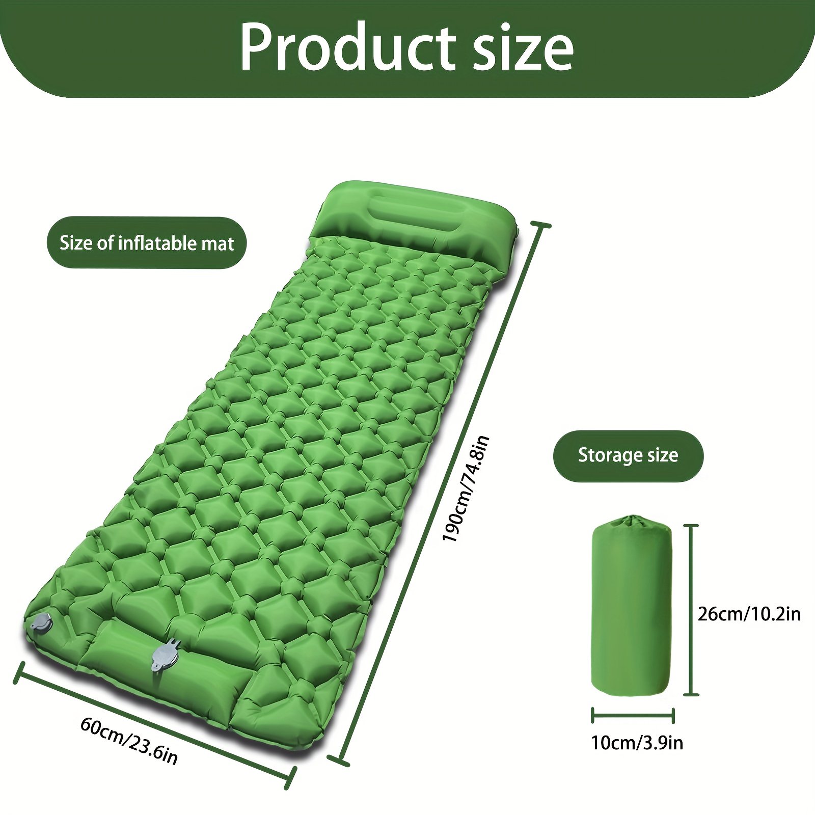 Matelas Gonflable Camping 1 Personne « Quick Air » – Gonflage en 1 Minute — Vert pluie printanière (5/15)