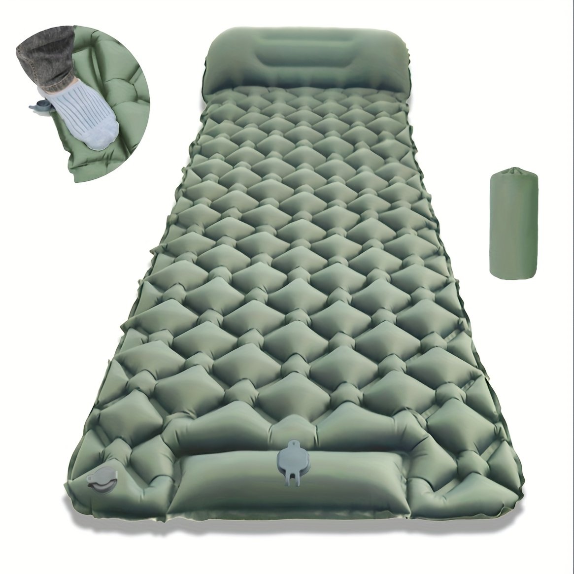 Matelas Gonflable Camping 1 Personne « Quick Air » – Gonflage en 1 Minute — Vert pluie printanière (6/15)