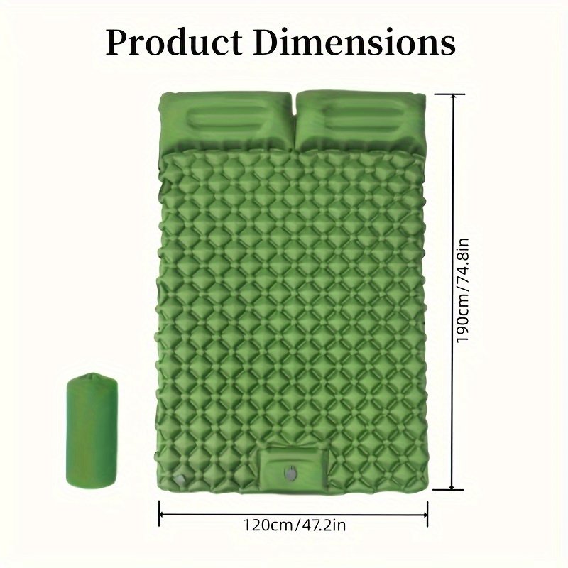 Matelas Gonflable Camping 2 Personnes « Duo Rhombus » – Modulable & Emboîtable — Vert printemps (10/10)