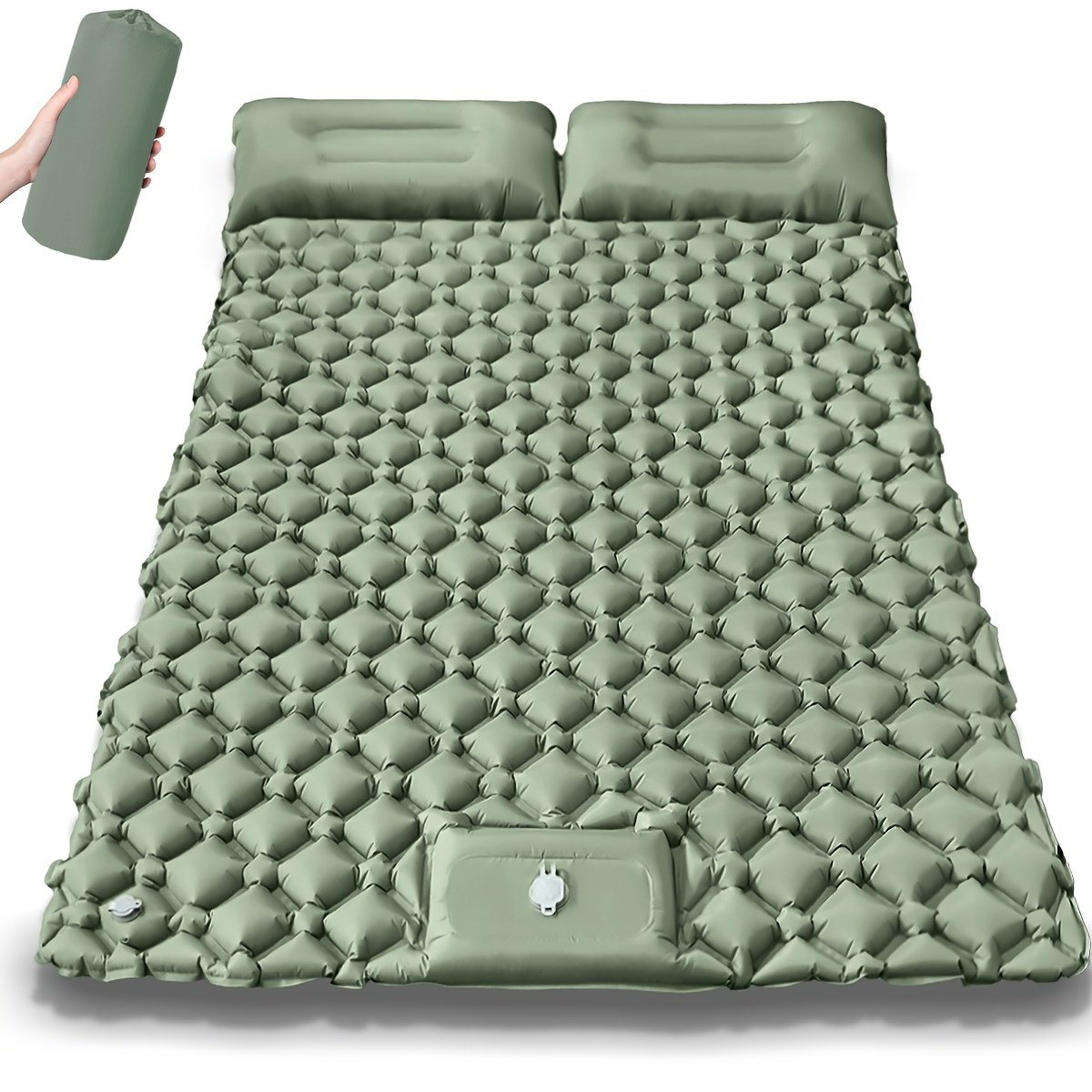 Matelas Gonflable Camping 2 Personnes « Duo Rhombus » – Modulable & Emboîtable — Vert printemps (3/10)