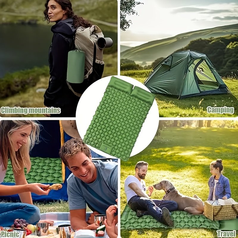 Matelas Gonflable Camping 2 Personnes « Duo Rhombus » – Modulable & Emboîtable — Vert printemps (9/10)
