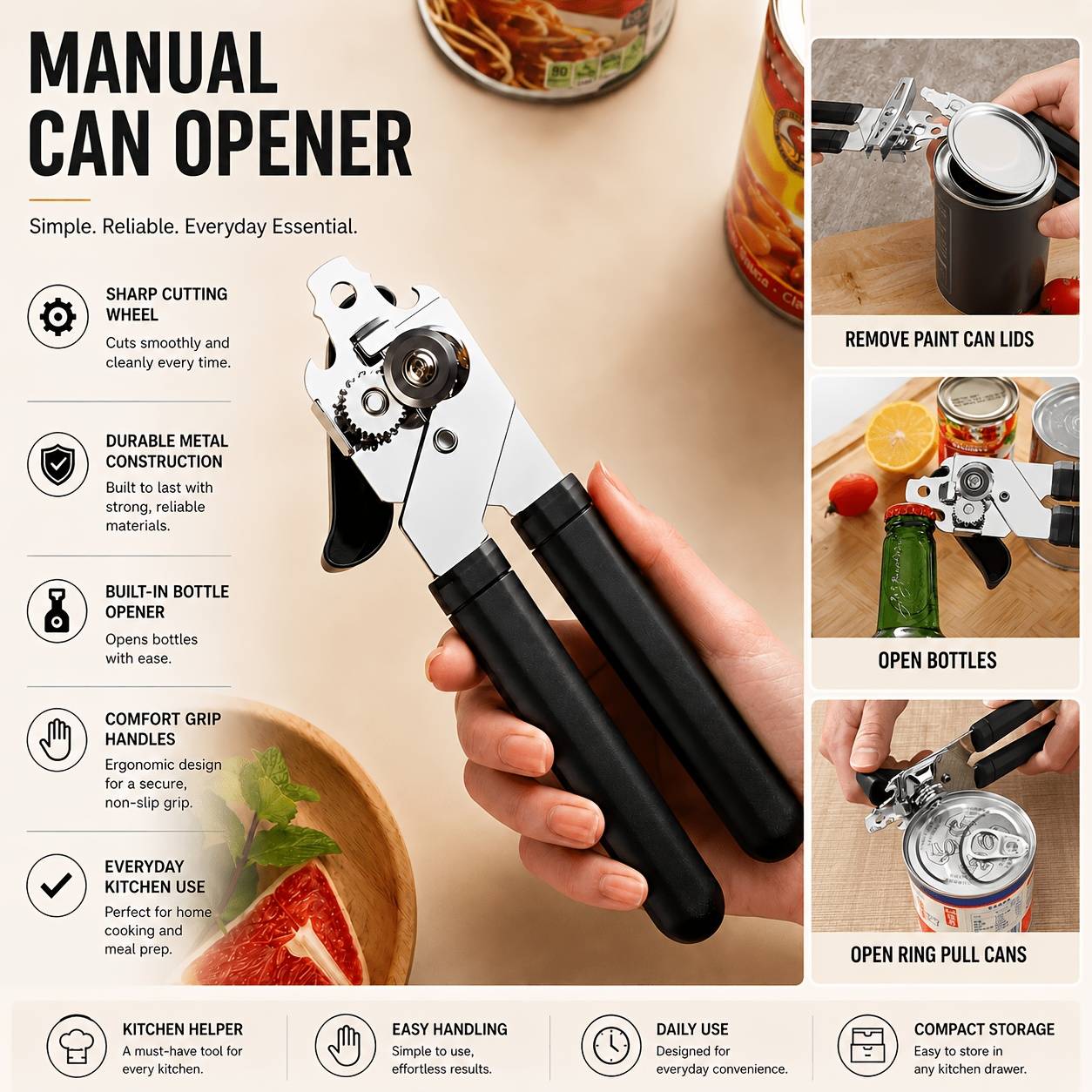 5-in-1 Opener "OpenEasy" – Jars, Bottles, Cans & Caps