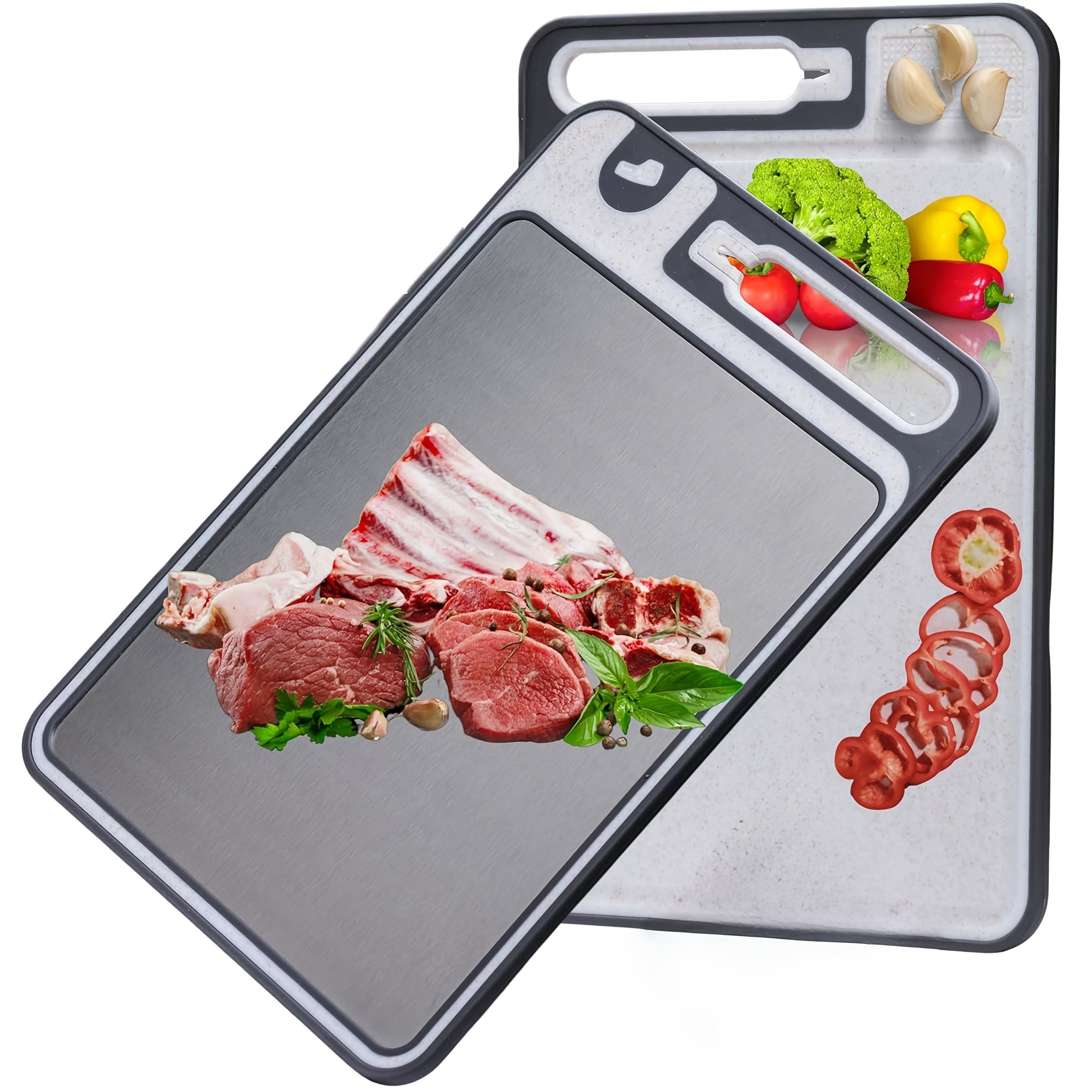 Double-Sided Cutting Board "EcoBoard" – Wheat Straw & 304 Stainless Steel