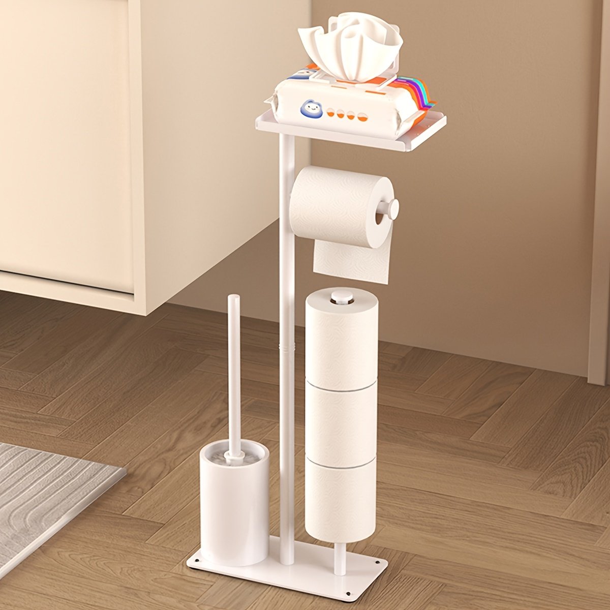 Porte-Papier Toilette « Colonne » – Sur Pied avec Réserve Intégrée — Noir (8/10)