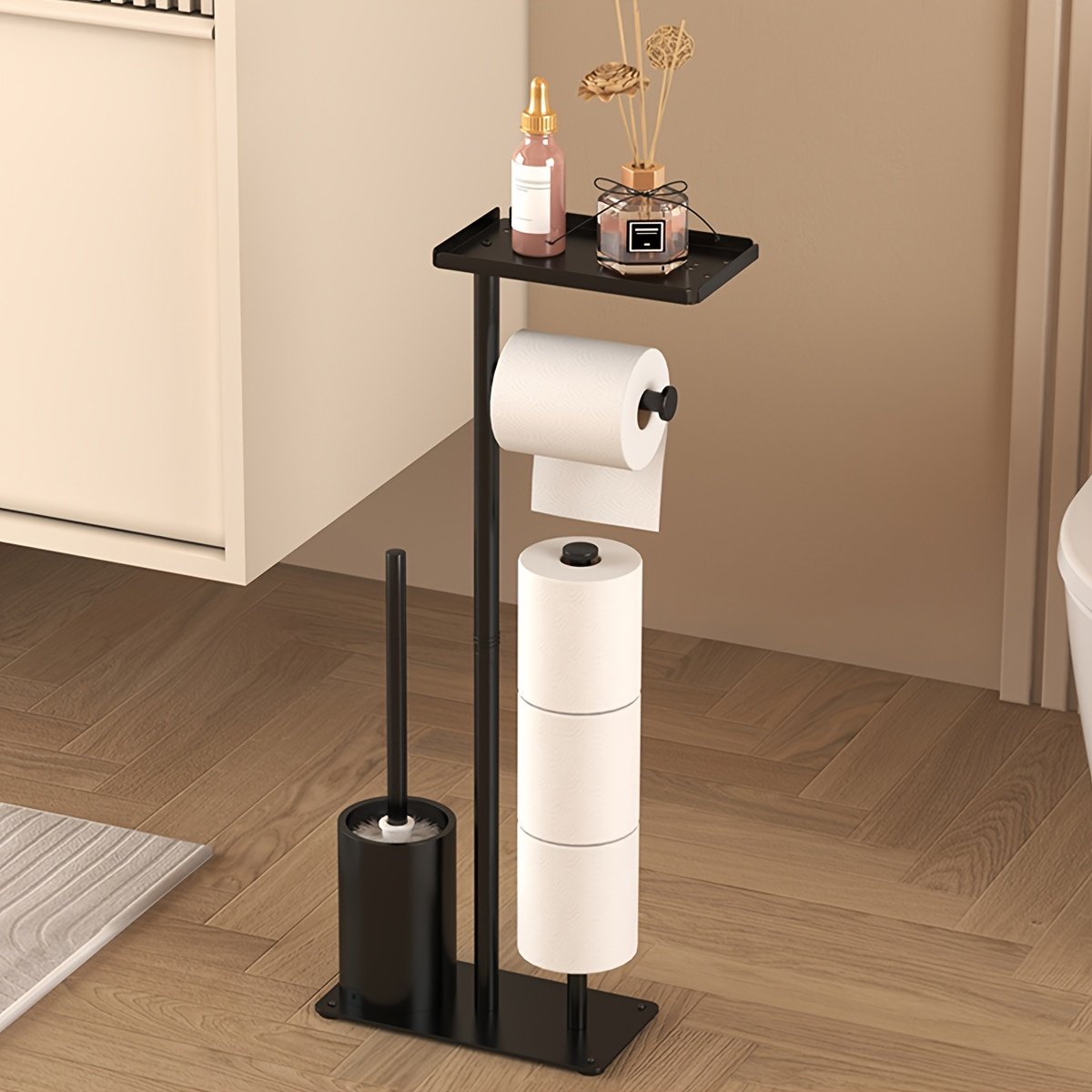 Porte-Papier Toilette « Colonne » – Sur Pied avec Réserve Intégrée — Noir (5/10)