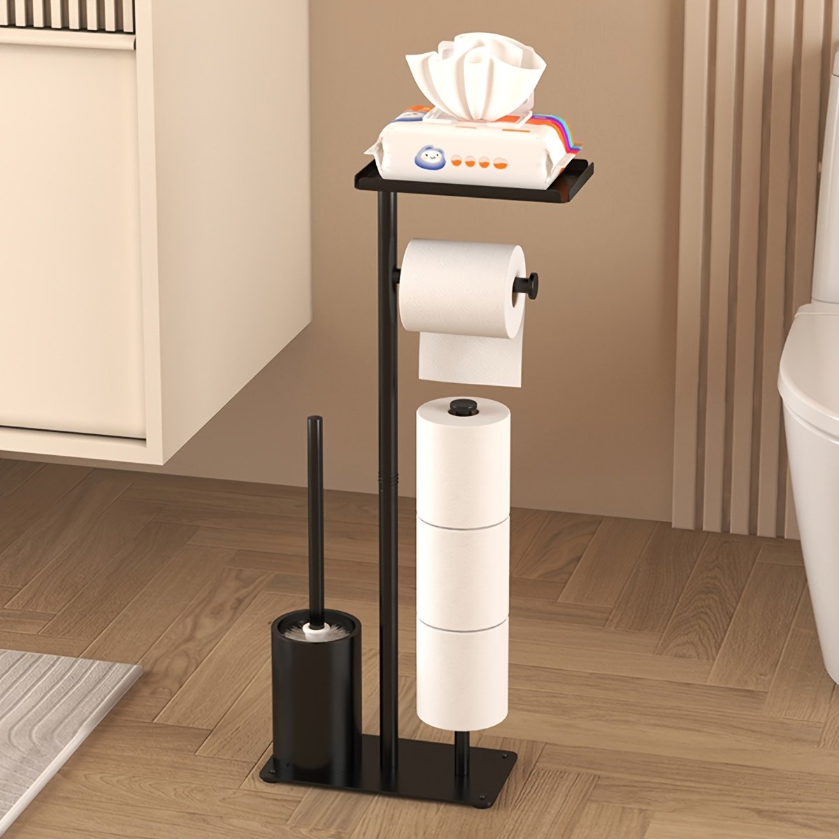 Porte-Papier Toilette « Colonne » – Sur Pied avec Réserve Intégrée — Noir (6/10)