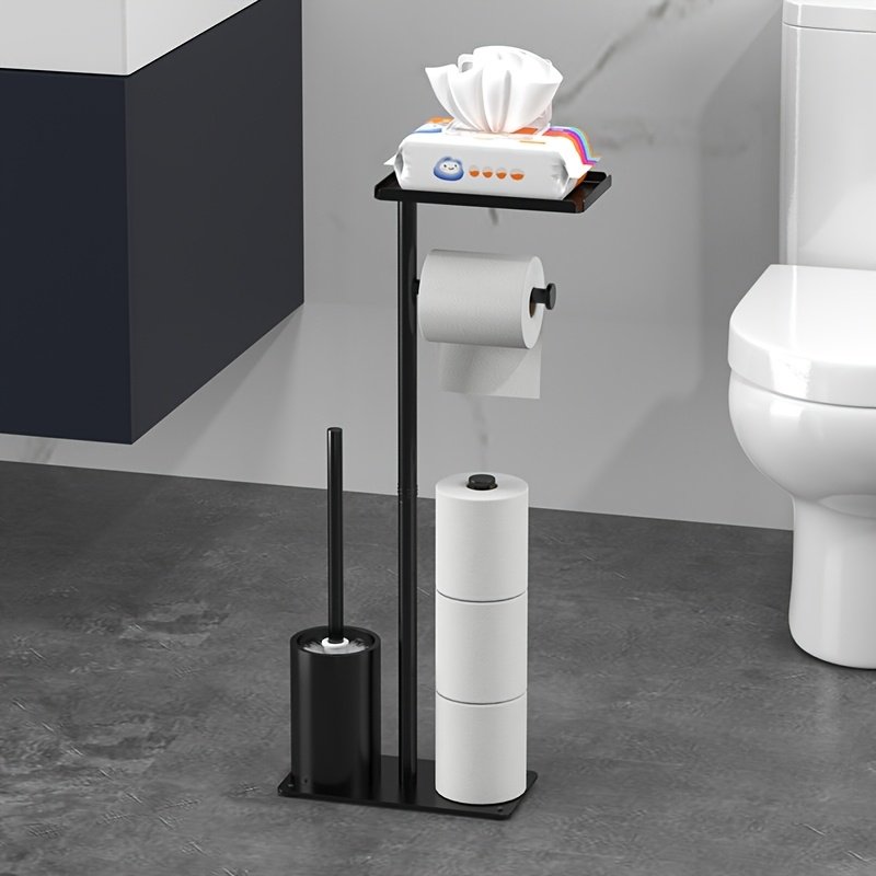 Porte-Papier Toilette « Colonne » – Sur Pied avec Réserve Intégrée — Noir (4/10)