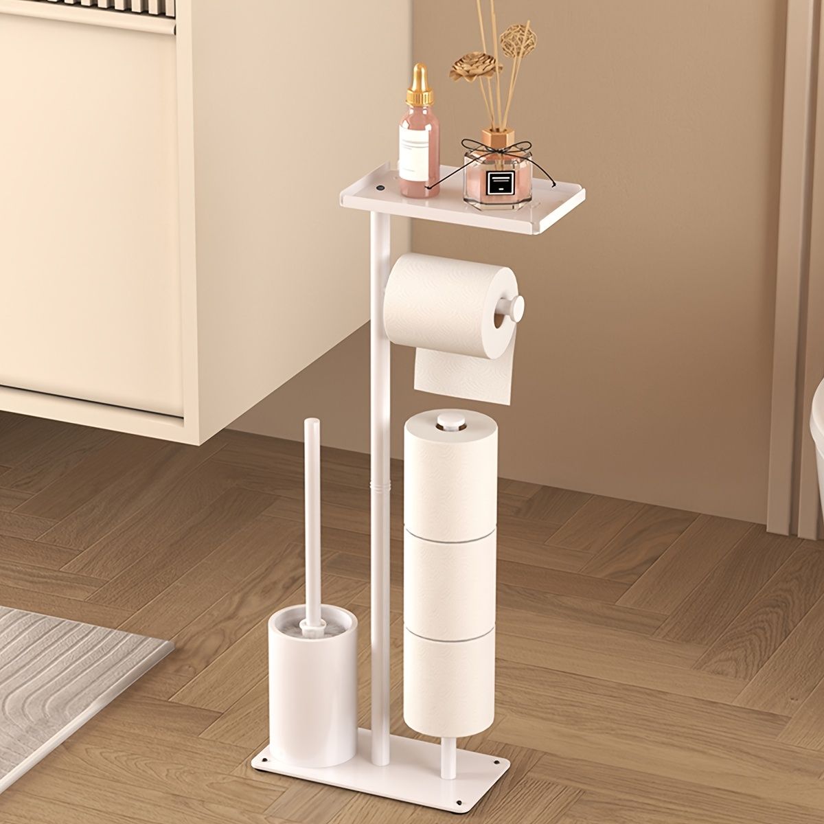 Freestanding Toilet Paper Stand "Colonne" – Built-In Roll Storage — Black