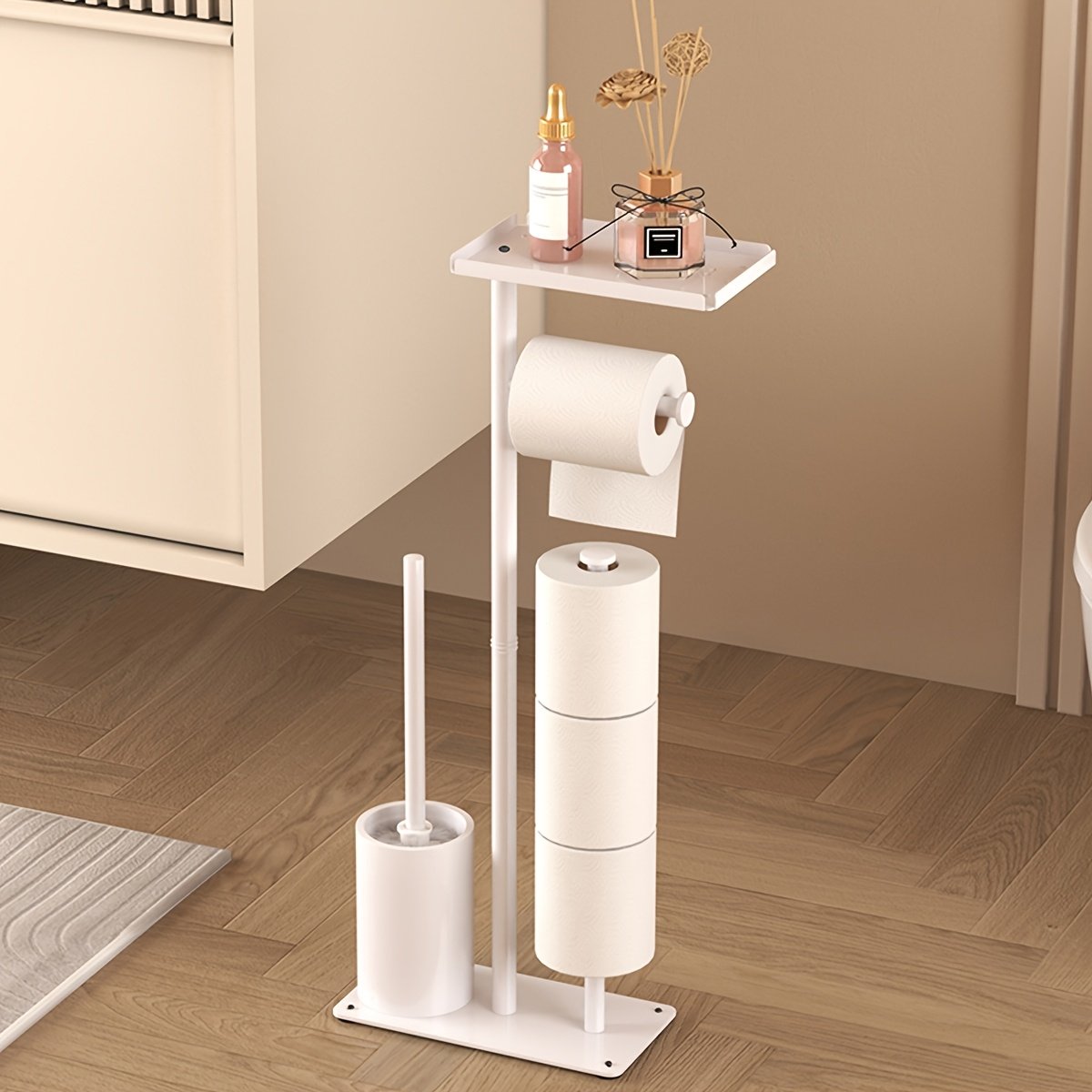 Porte-Papier Toilette « Colonne » – Sur Pied avec Réserve Intégrée — Noir (1/10)