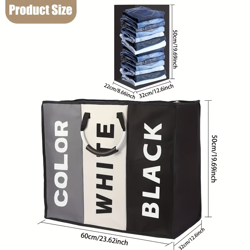 Panier à Linge « TriPack » 240 L – 3 Compartiments, Poignées Alu — default (4/8)