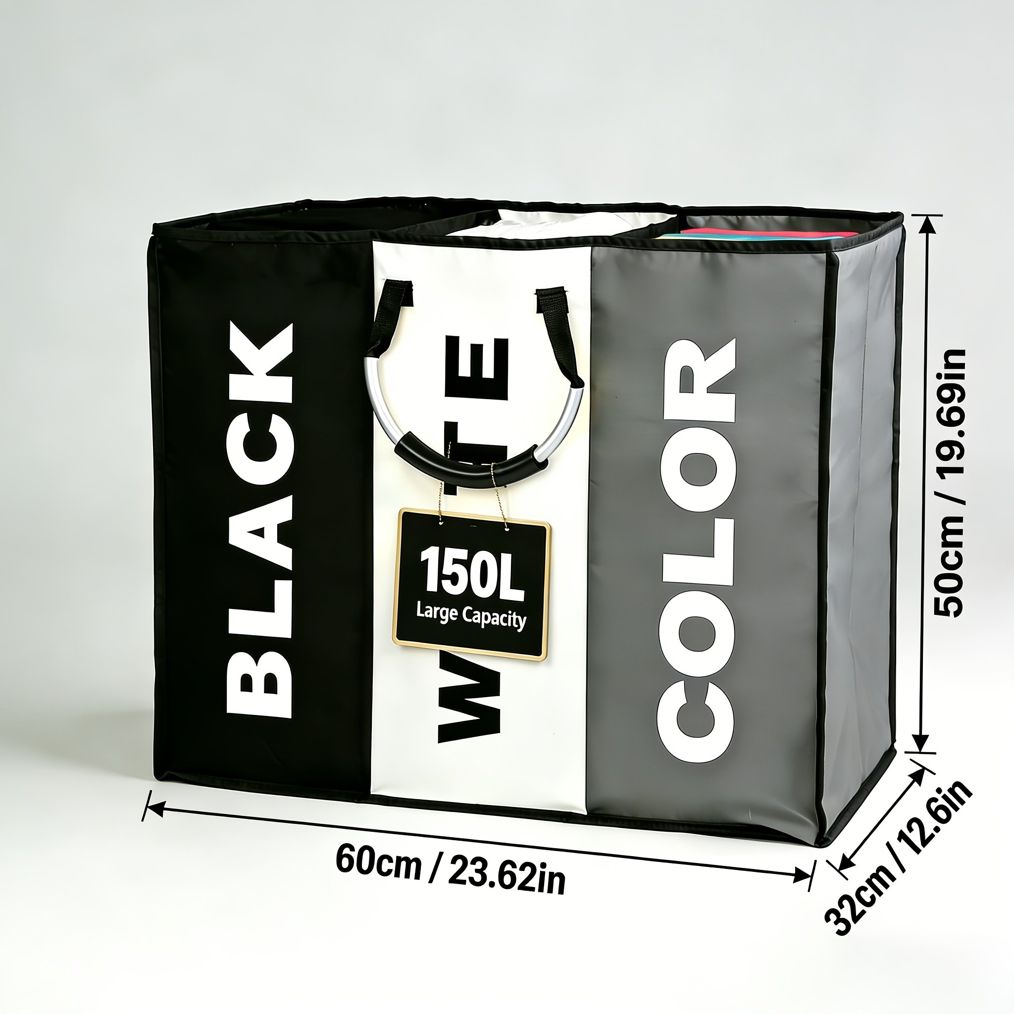 Panier à Linge « TriPack » 240 L – 3 Compartiments, Poignées Alu — default (3/8)
