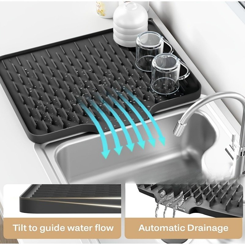 Tapis Égouttoir Silicone XL « DrySpace » – 60 × 39 cm, Antidérapant — Noir (6/9)