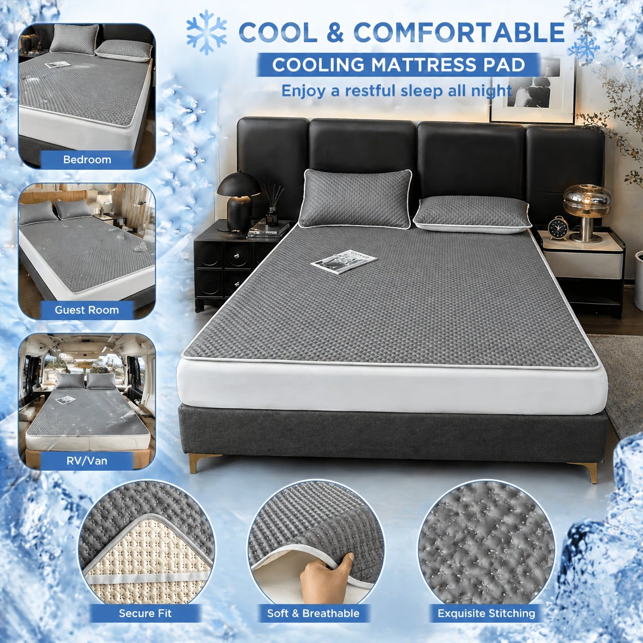 Tapis Rafraîchissant Gaufré « Nuit Fraîche » – Surmatelas Respirant Lavable — Vert menthe (10/17)