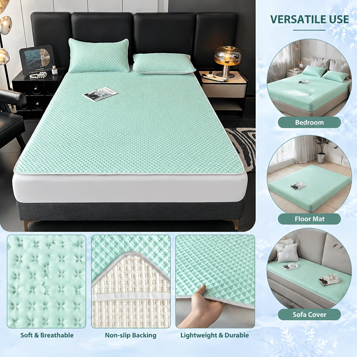 Tapis Rafraîchissant Gaufré « Nuit Fraîche » – Surmatelas Respirant Lavable — Vert menthe (7/17)
