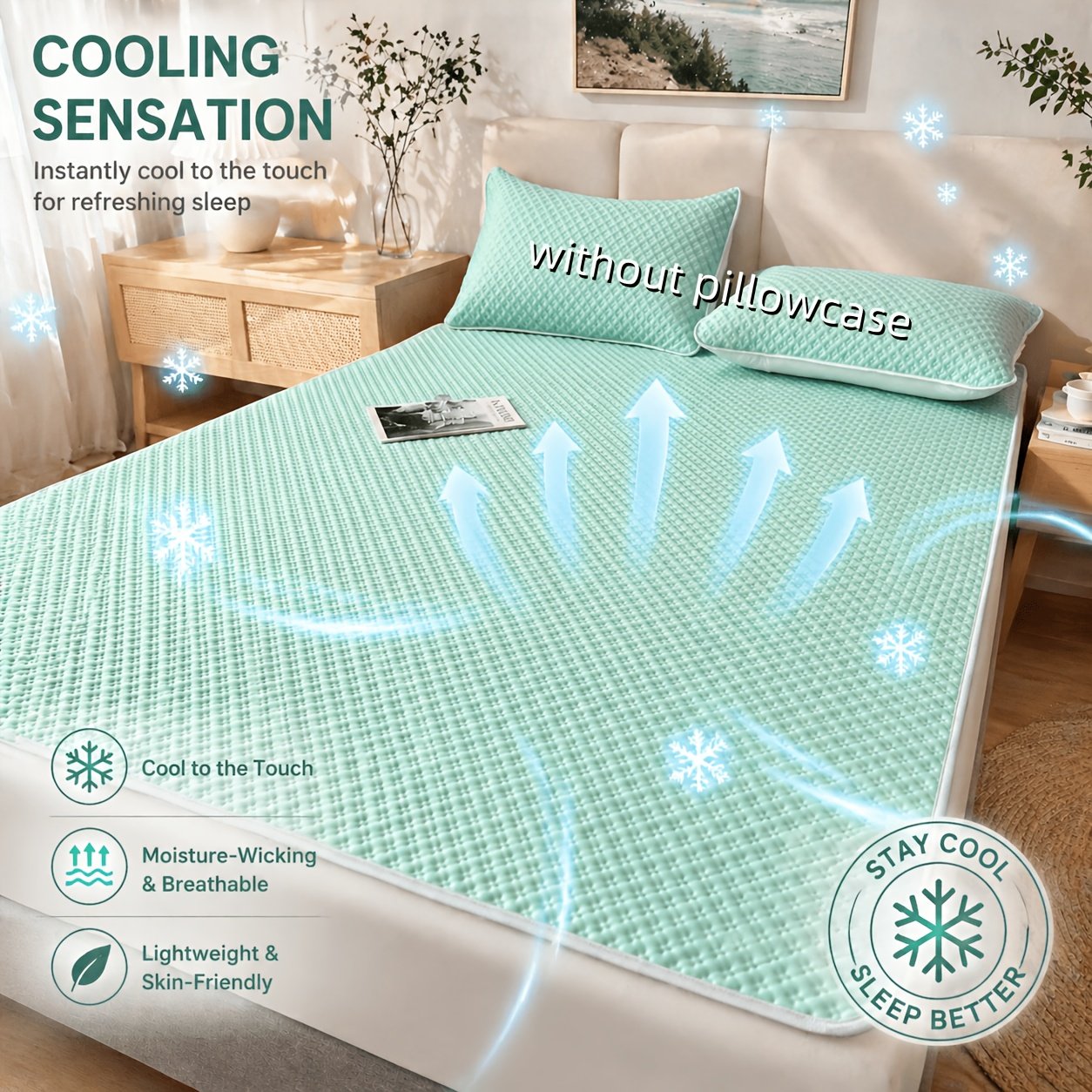 Tapis Rafraîchissant Gaufré « Nuit Fraîche » – Surmatelas Respirant Lavable — Vert menthe (9/17)