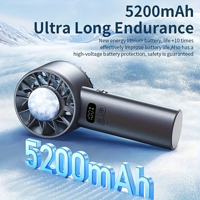 Ventilateur de Poche « PowerWind 5200 » – 3-en-1, Écran LED, 100 Vitesses — Noir (8/9)